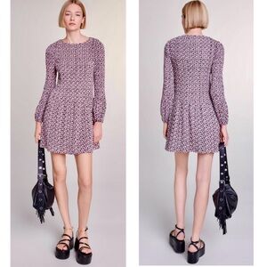 Maje Geometric-Print Pleated Dress
